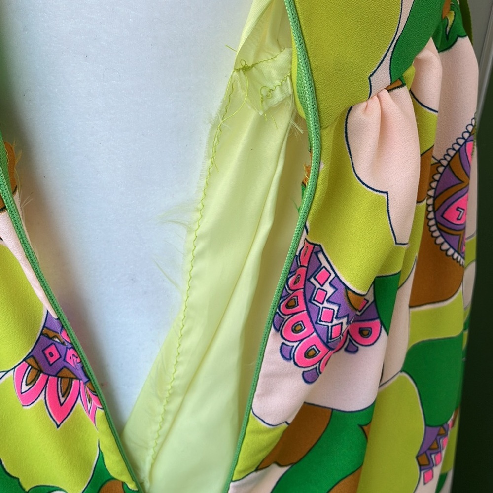 Vintage 60s 70s Psychedelic Floral Maxi Dress - Picture 9 of 10